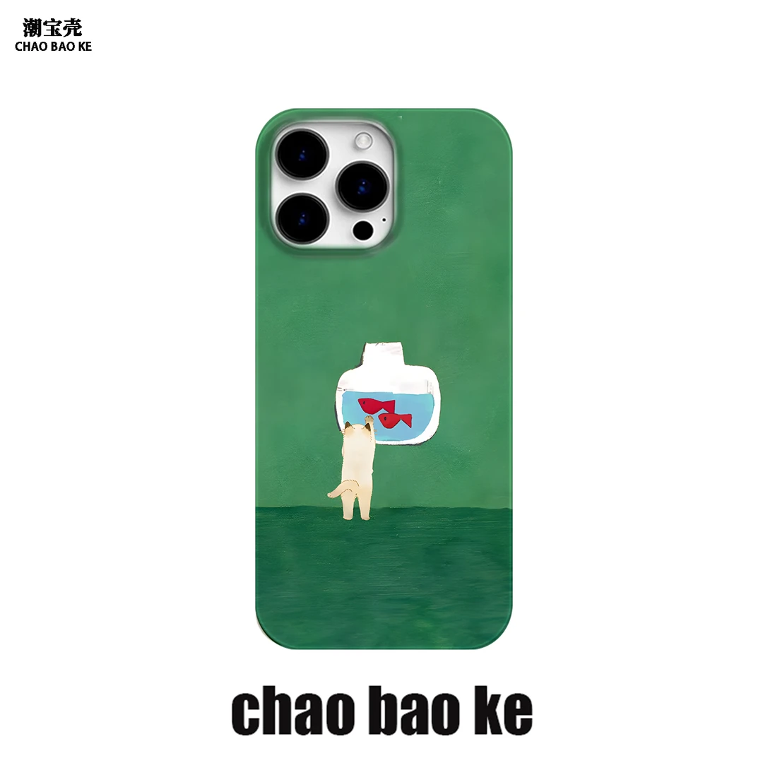 猫咪与鱼缸适用于苹果16promax手机壳iphone15pro小众14/13个性12