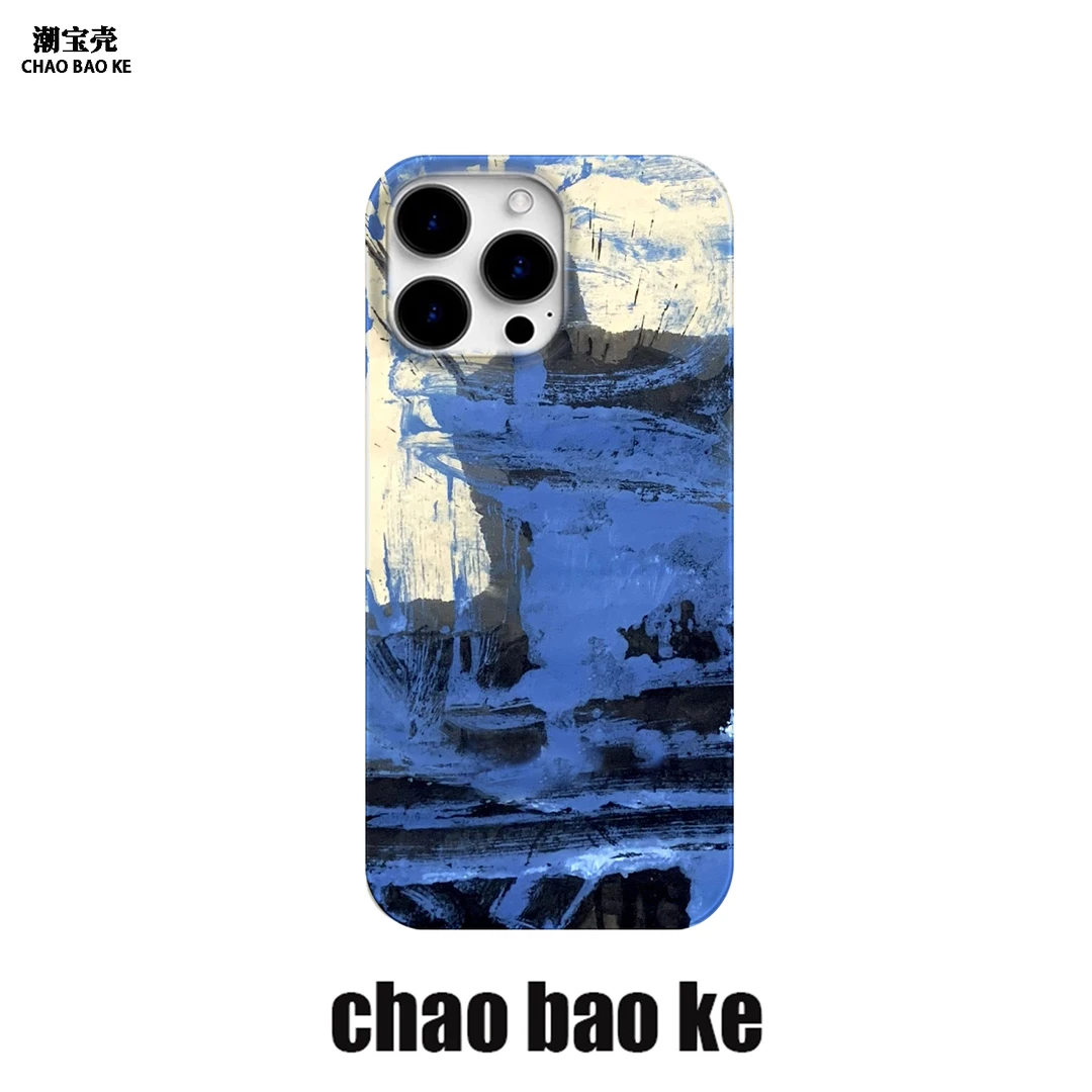 蓝色涂鸦适用于苹果16promax手机壳iphone15简约小众14/13个性12p
