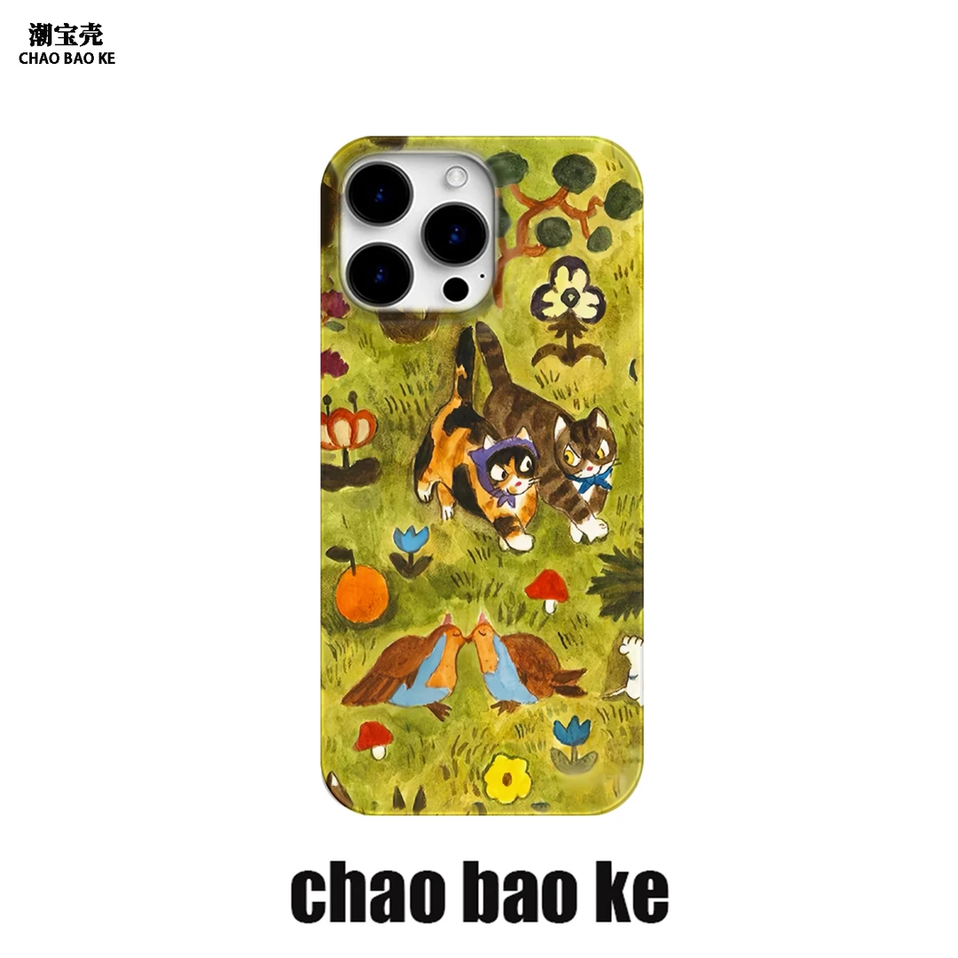 草地猫咪适用于苹果16promax手机壳iphone14/13/12promax小众个性