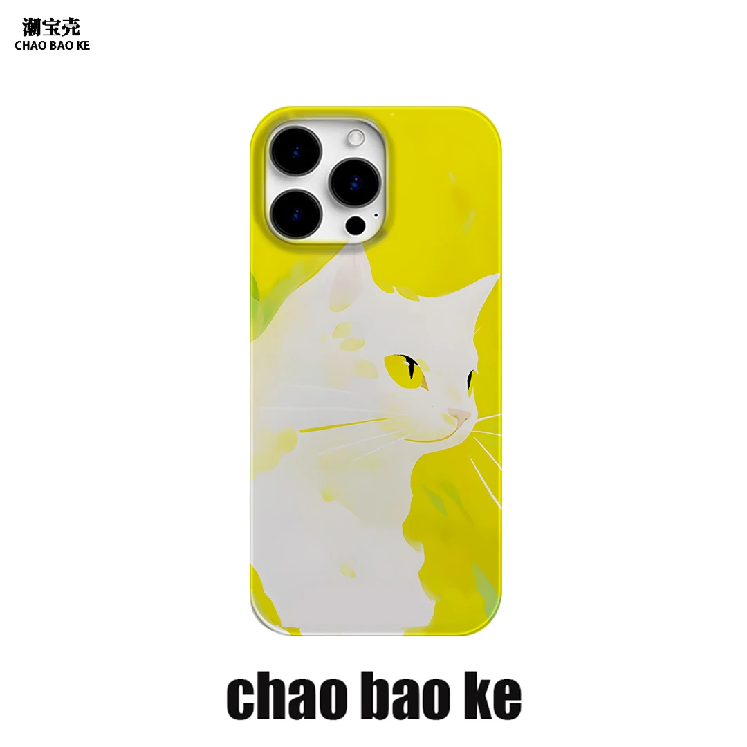 黄底猫咪适用于苹果16pro手机壳小众iphone15趣味14pro个性13/12p