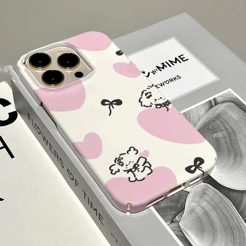 爱心线条小狗适用苹果15promax手机壳小众iphone14/13/12新菲林壳