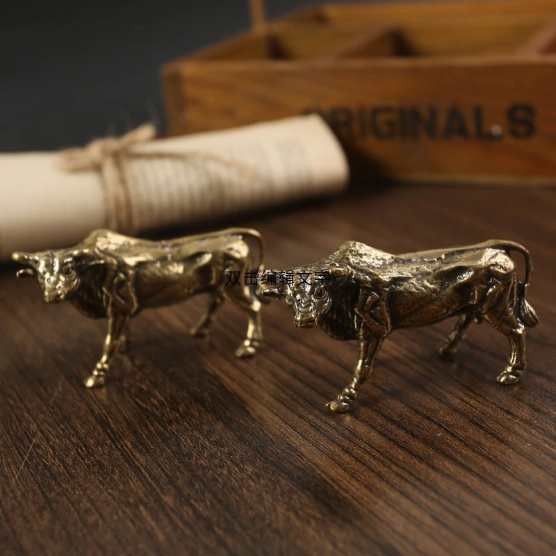 实心黄铜水牛办公桌面小摆件斗牛黄牛古铜茶宠饰品工艺品手把玩件