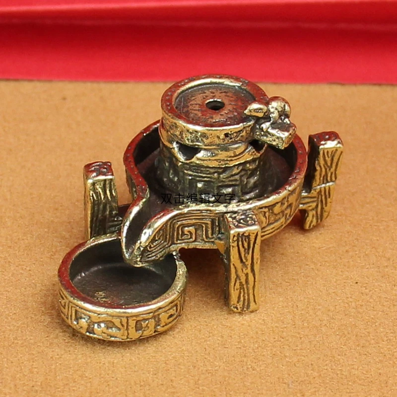 实心黄铜磨石倒流香仿古迷你老鼠老石磨摆件创意农村磨台磨盘香插