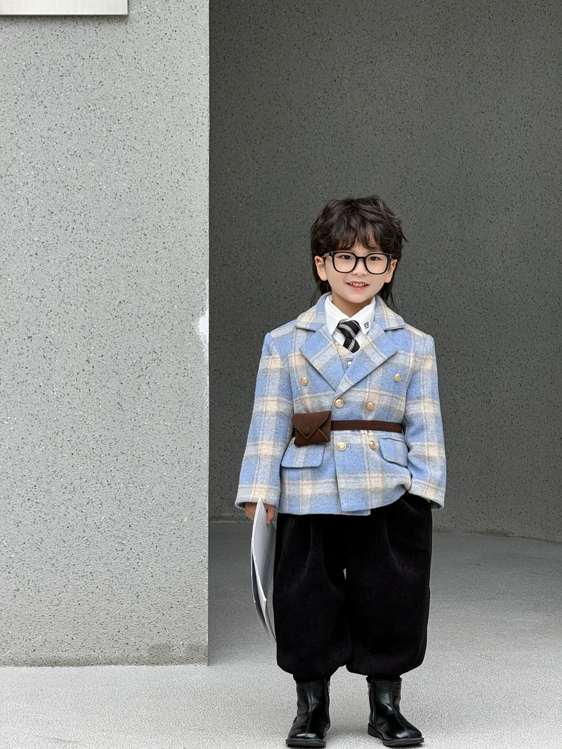 【清仓】秋冬夹棉时尚外套西服浅蓝色男女童设计师系列10911