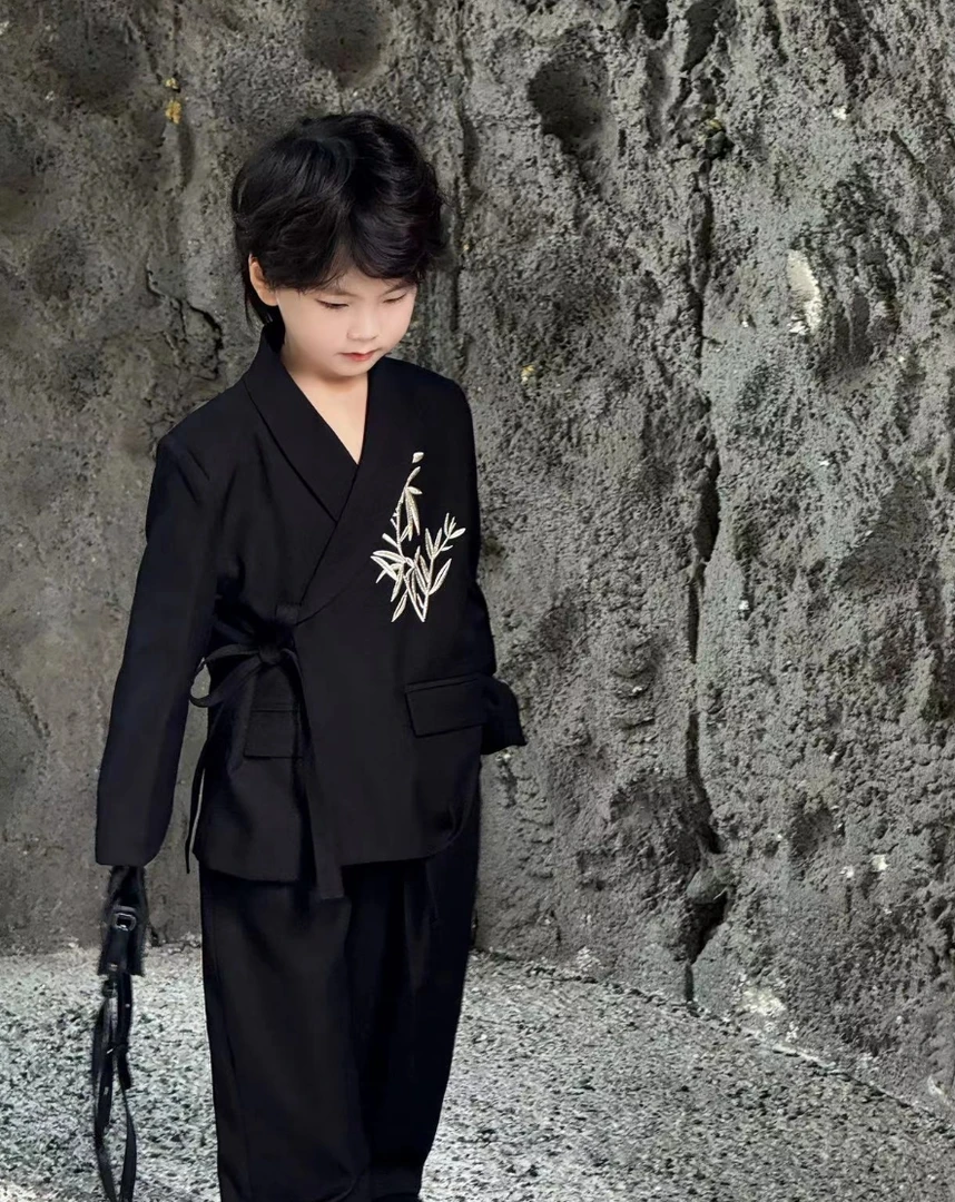 【陈同学精选】竹烟波月刺绣西装外套休闲国风男童中式套装10622