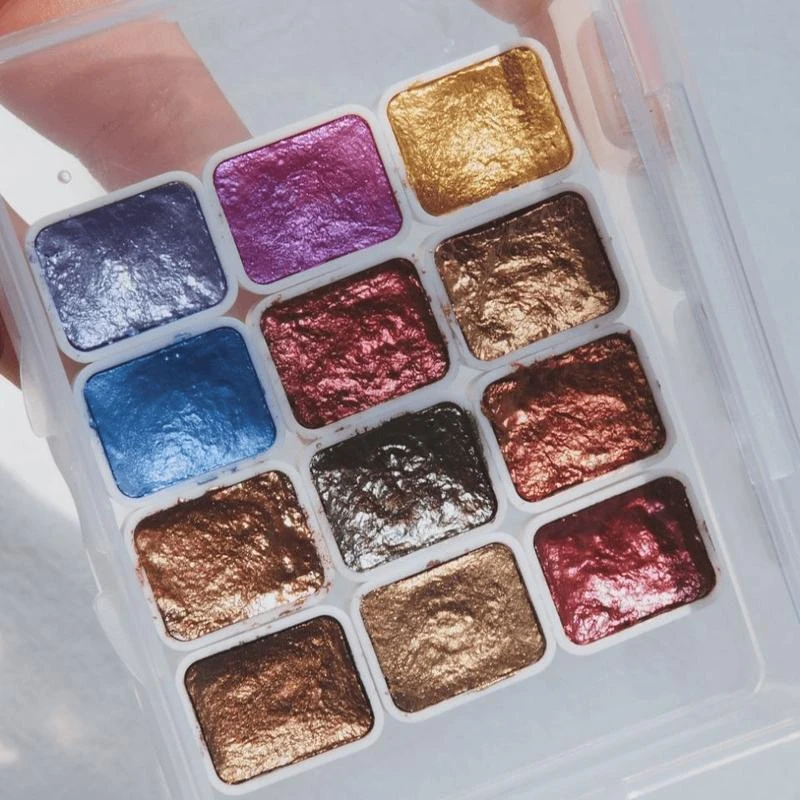 A珠光水彩颜料固体分装马卡龙小清新专业美术绘画日式美甲晕染专