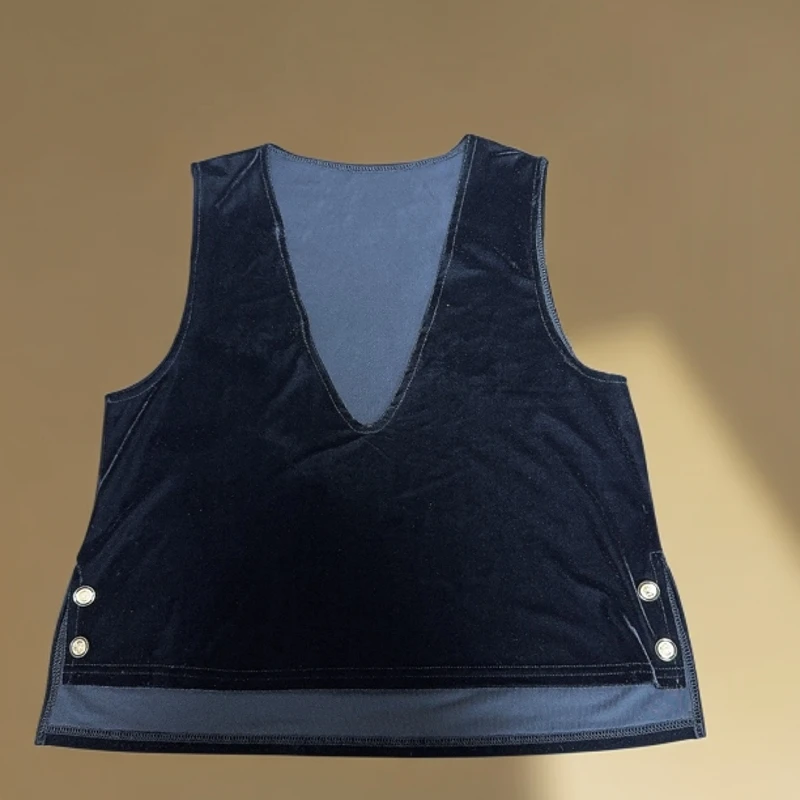 黑色V领丝绒打底背心宽松显瘦马夹