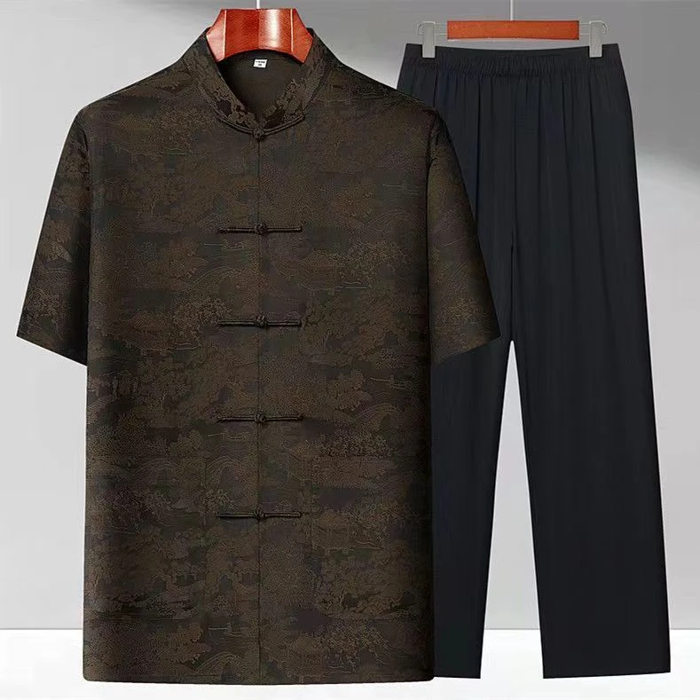 中老年唐装男中国风爸爸夏装套装短袖爷爷休闲太极服父亲节礼物