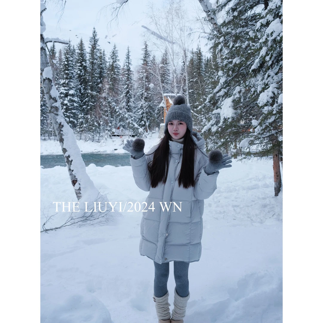 【LIUYI】冰雪~新国标90白鸭绒中长款连帽羽绒服411132