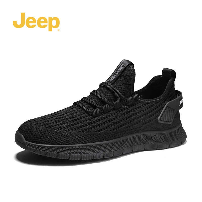 Jeep吉普男鞋2023春季透气软底飞织网面鞋防臭轻便潮流运动跑步鞋
