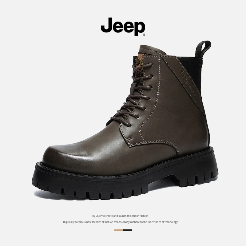 jeep2023秋冬新款潮流男士工装皮靴休闲英伦风马丁靴男款