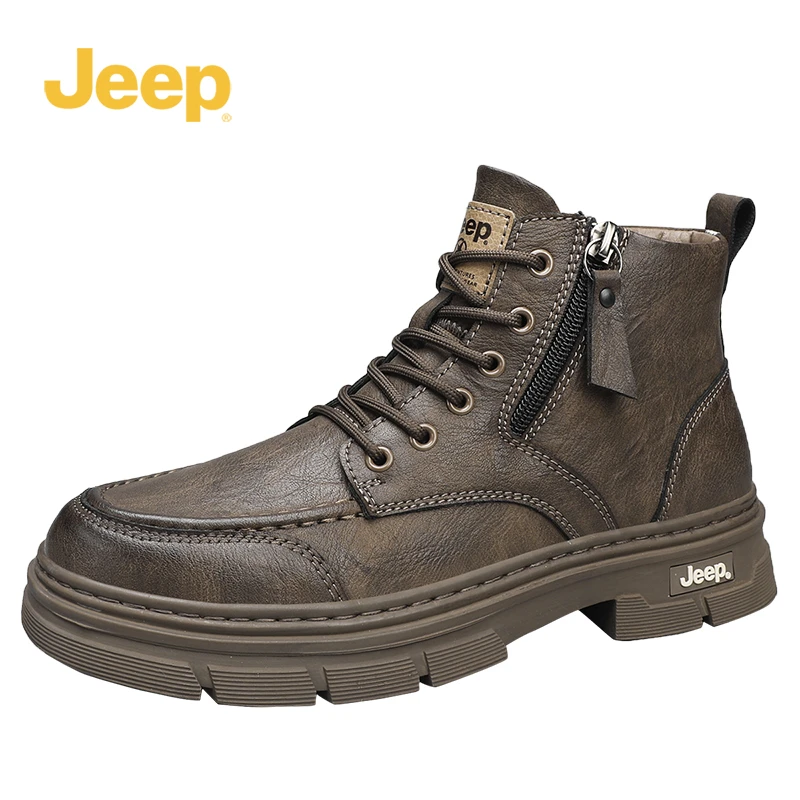 Jeep吉普男鞋官方正品马丁靴秋冬户外增高耐磨英伦拉链工装潮鞋