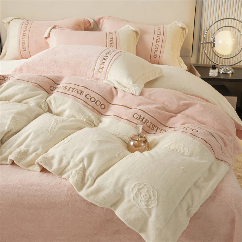 法式小香风牛奶绒床上四件套冬季双面加绒加厚被套珊瑚绒床单床品