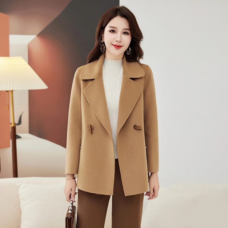 柏菲妮2023年新款秋冬爆款时尚短款双面羊毛大衣女装西装毛呢外套