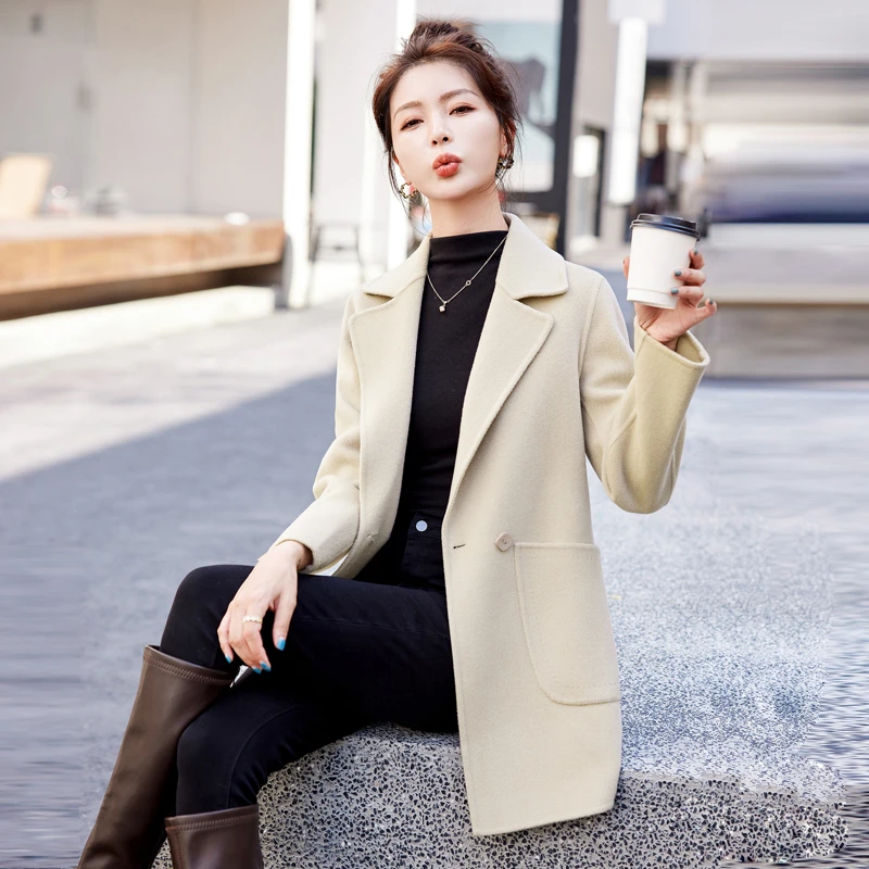 柏菲妮2023年新款爆款双面羊毛大衣女装时尚休闲中长款毛呢外套潮