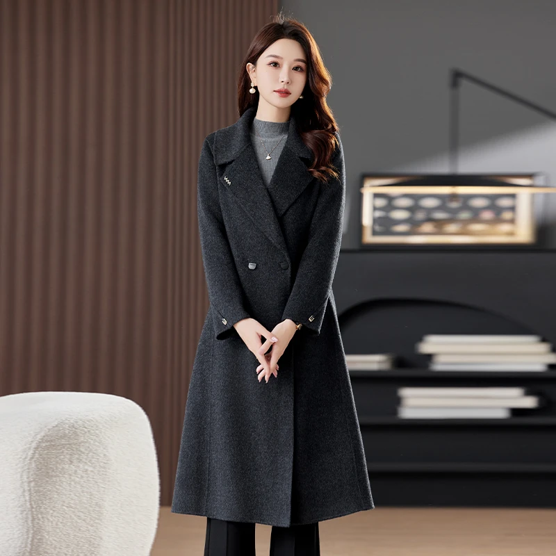 柏菲妮时尚修身双面羊毛大衣女装2024年秋冬新款高端爆款毛呢外套