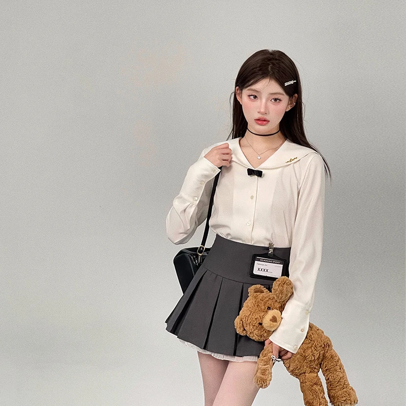 花铃太太新款学院风衬衫2025早秋jk水手领衬衫女甜美风上衣长袖