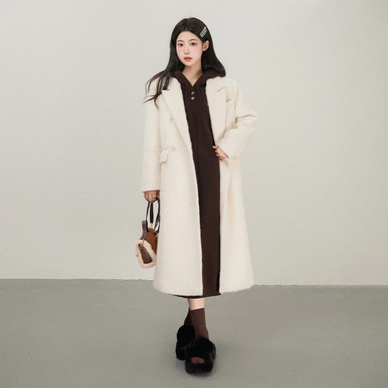 花铃太太学院风双排扣羊毛呢大衣外套过膝高级感加厚秋冬新款保暖