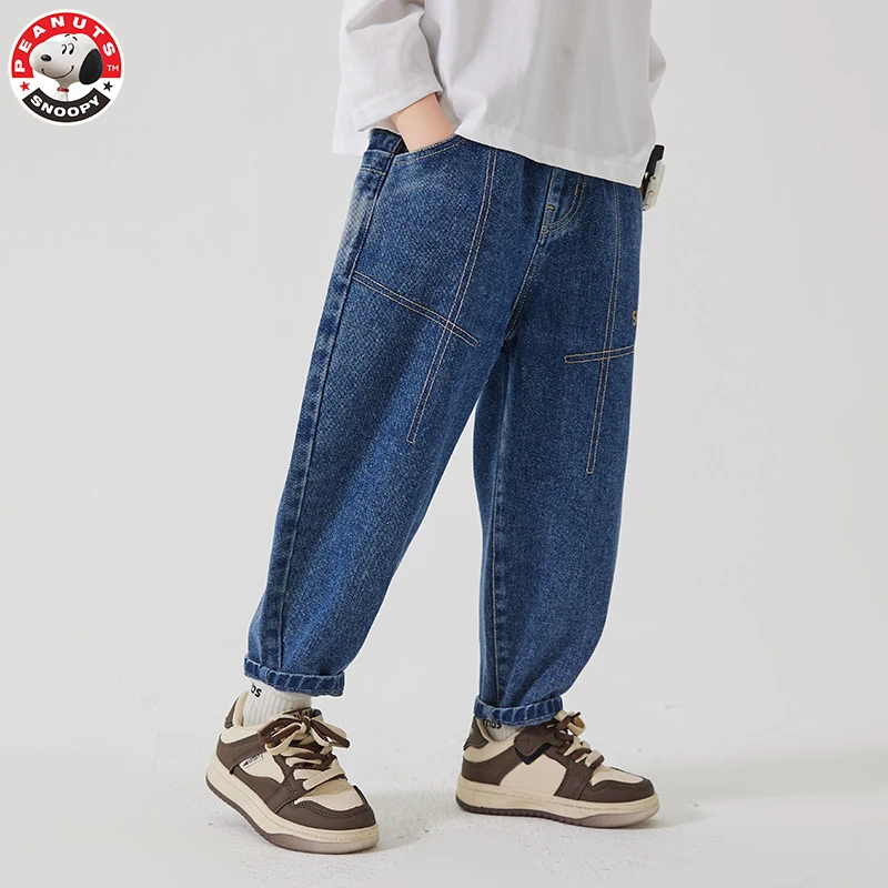 史努比儿童休闲裤百搭时尚个性加绒中大童水洗宽松牛仔裤SK23307