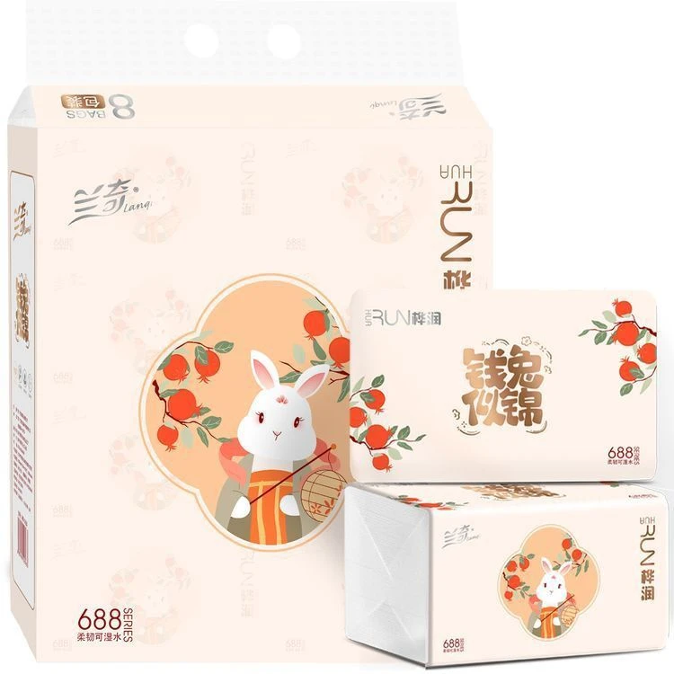 亲肤兰奇桦润可湿水抽纸钱兔似锦餐巾纸纸巾新款4层440张688系列