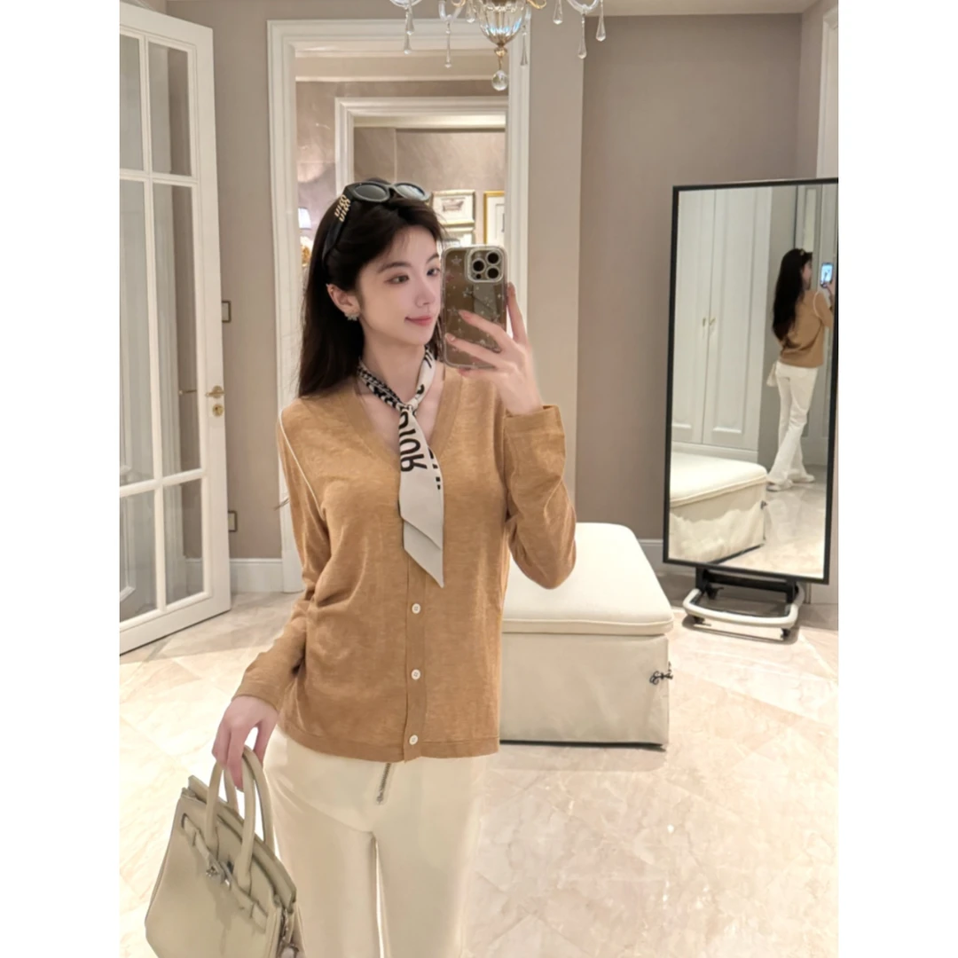 【思琦定制】针织开衫女夏新款法式小众白色上衣性感罩衫长袖空调衫