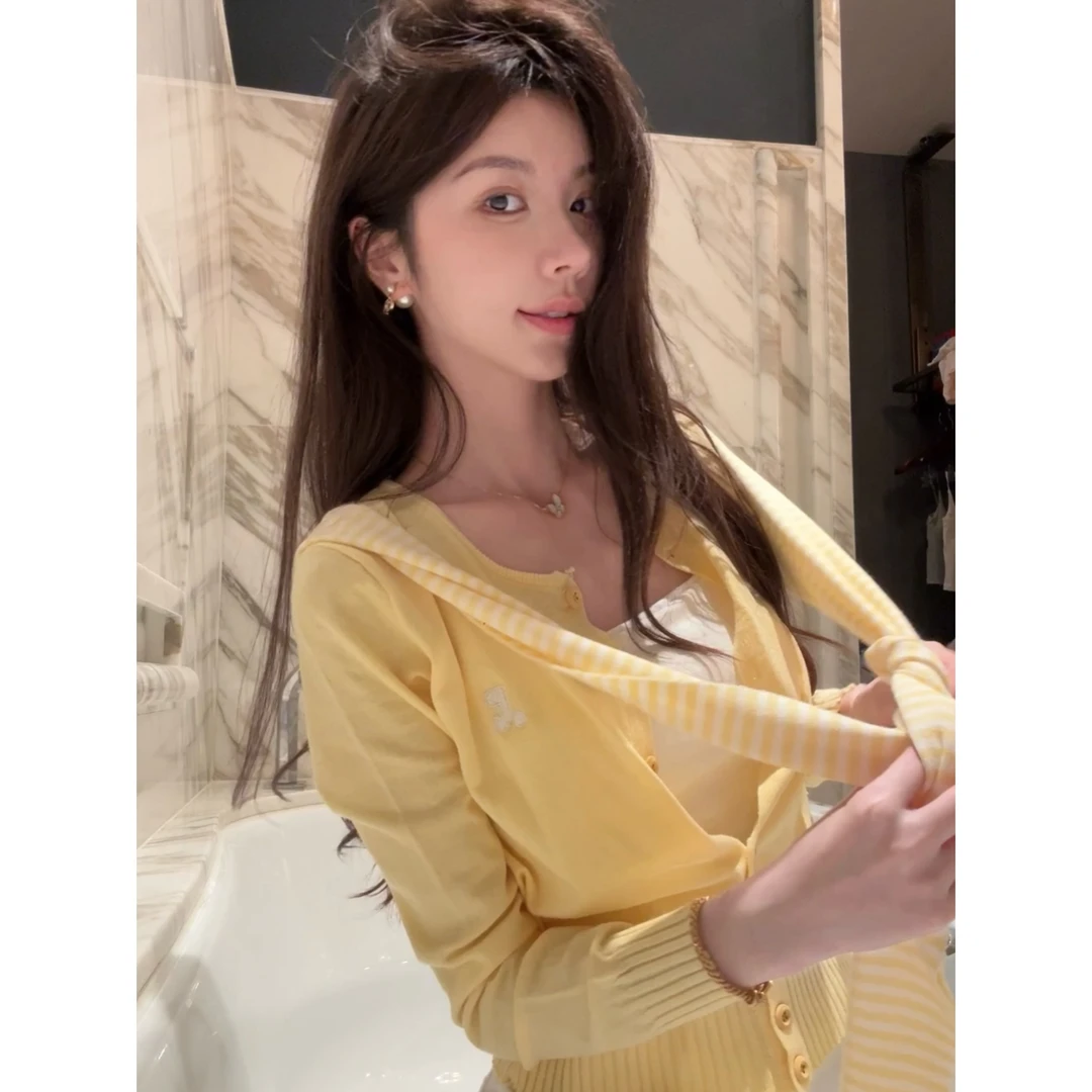 【思琦定制】小香风韩系条纹披肩针织开衫两件套女秋季高级感