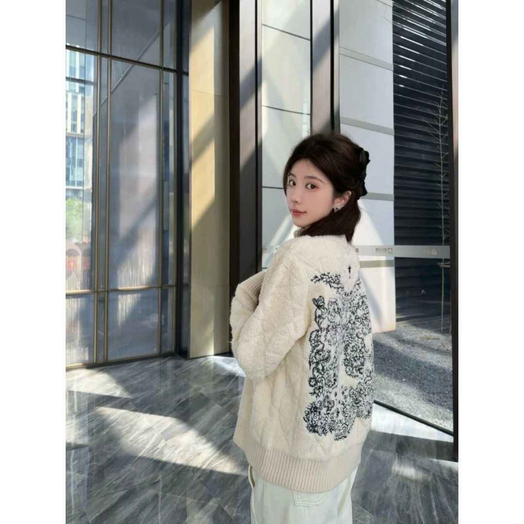 【思琦定制】针织连帽短款毛衣拉链开衫慵懒颗粒绒上衣休闲外套女