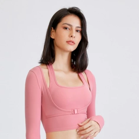 奇瑜女侠2023新款挂脖假两件瑜伽服女长袖跑步