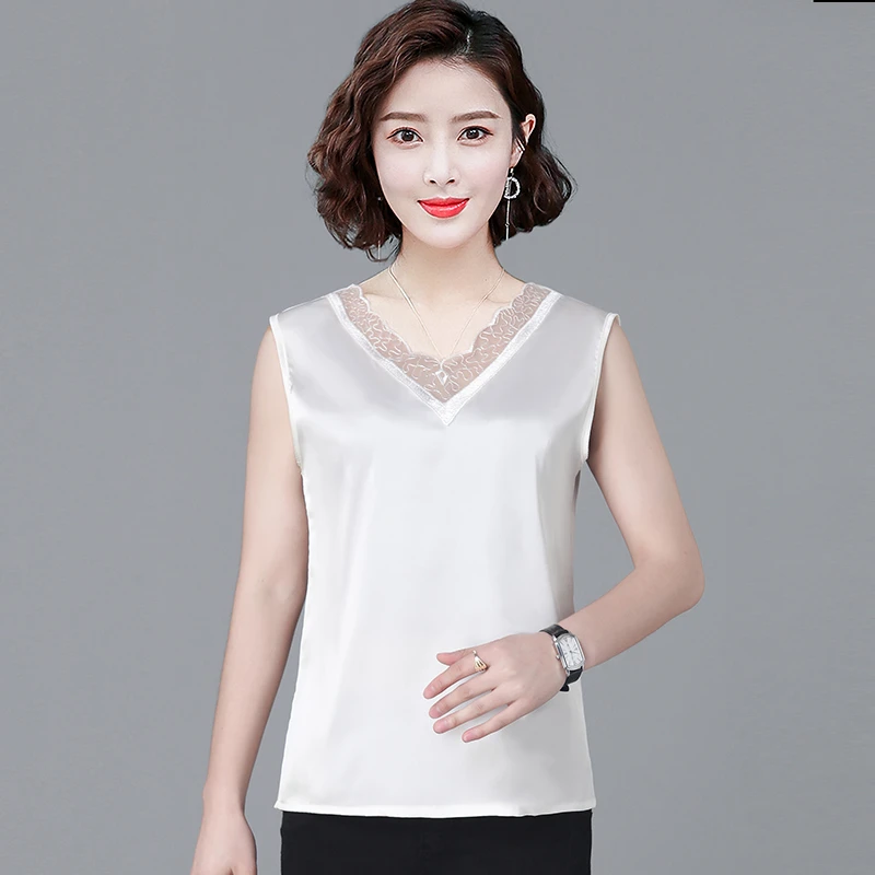 百搭时尚蕾丝拼接背心2023春季新款V领无袖宽松打底衫小衫吊带女