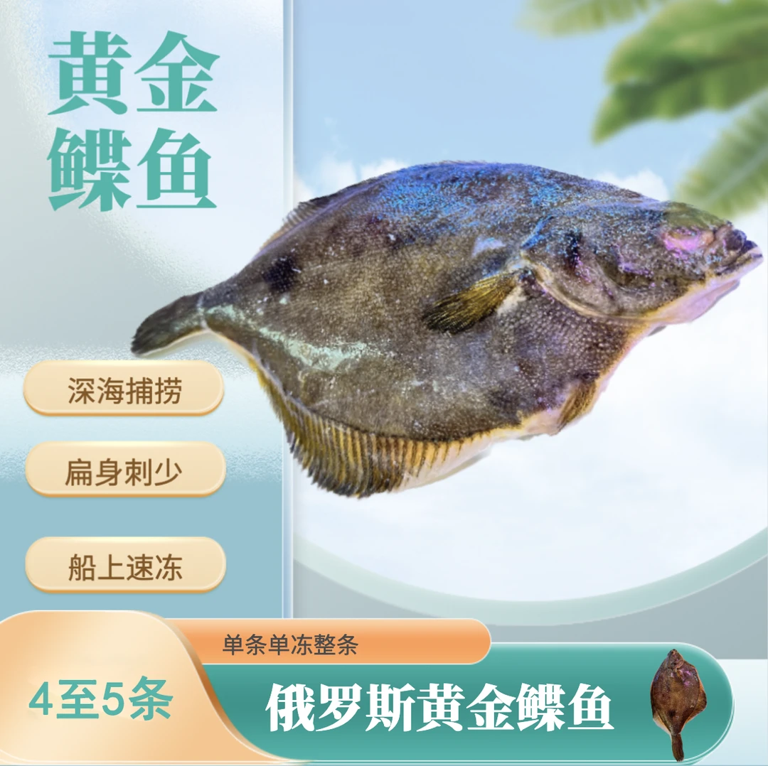 俄罗斯黄金鲽鱼单冻4条到5条4斤半左右(按总斤数配条数,含冰保鲜)