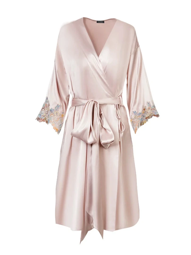 2025秋冬新款七彩琉璃睡袍重磅百分百桑蚕丝女款睡衣SP0609