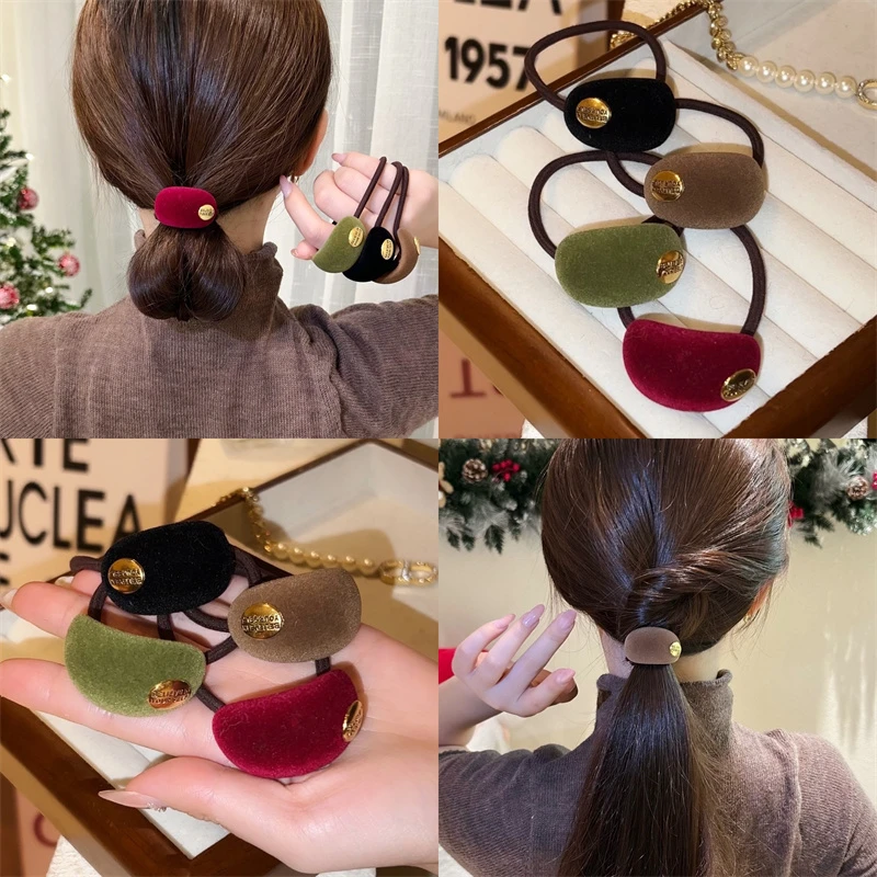 秋冬复古气质植绒金标发圈新款丸子头百搭头饰扎马尾皮筋女发饰品