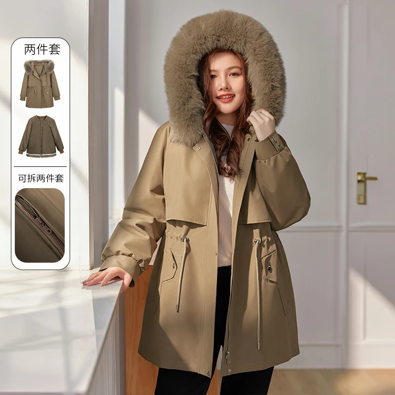 【兔毛狐狸毛】E纤莉秀大码胖mm时尚气质显瘦女士派客服外套QI5771