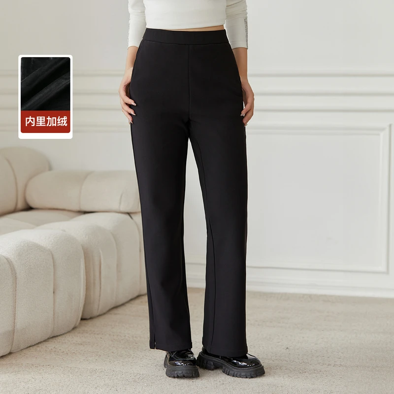 【加厚加绒保暖】E纤莉秀大码胖MM冬装弹力显瘦厚实微喇裤子QI5836