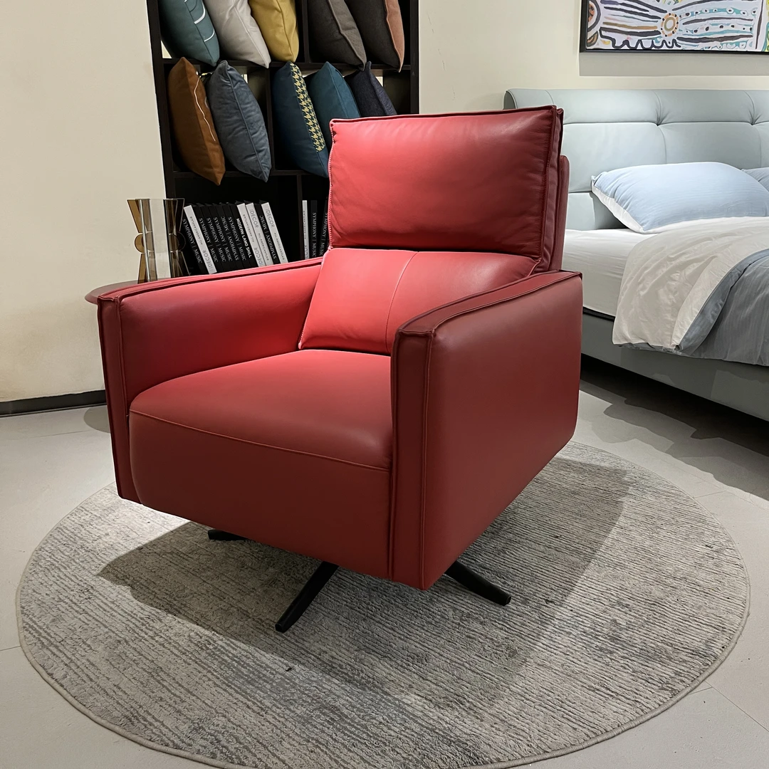 休闲椅头层牛皮旋转靠背休闲小资情调纯色单人轻奢懒人沙发头等舱