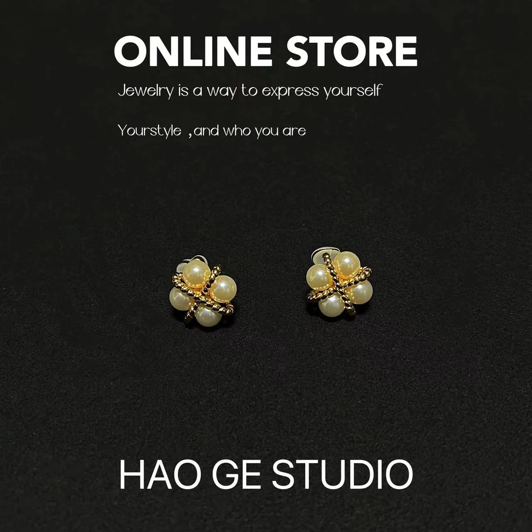 铜合金仿珍珠耳饰 6965 a百搭复古法式耳钉