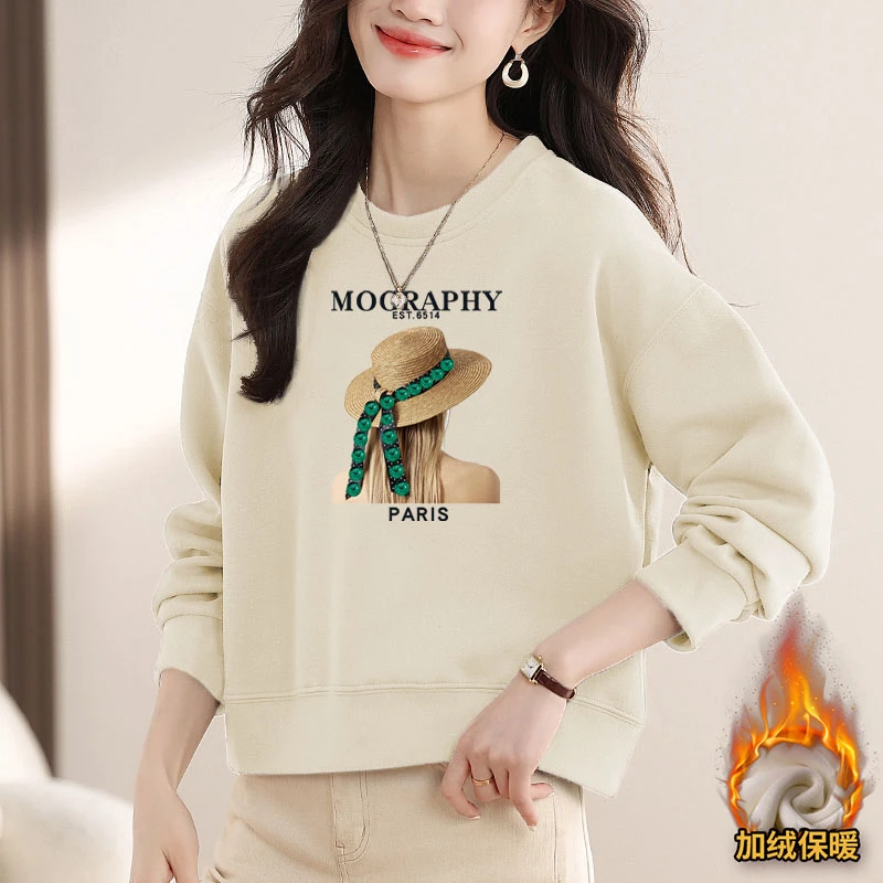 短款显瘦大码新款休闲时尚2024百搭气质加绒秋冬款外套宽松卫衣女