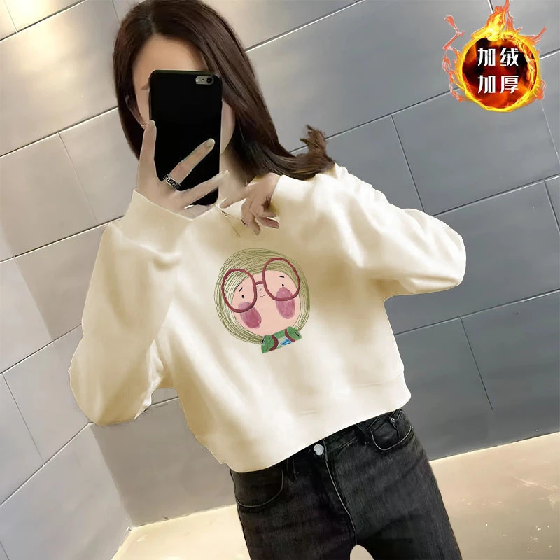 春秋冬新款短款卫衣女设计感小个子显瘦加绒/不加绒圆领休闲外套