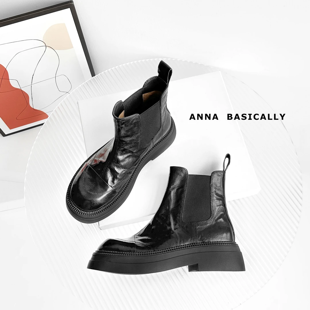 现货】4cm/FA1569牛皮增高厚底切尔西靴女秋冬加绒百搭短靴粗跟