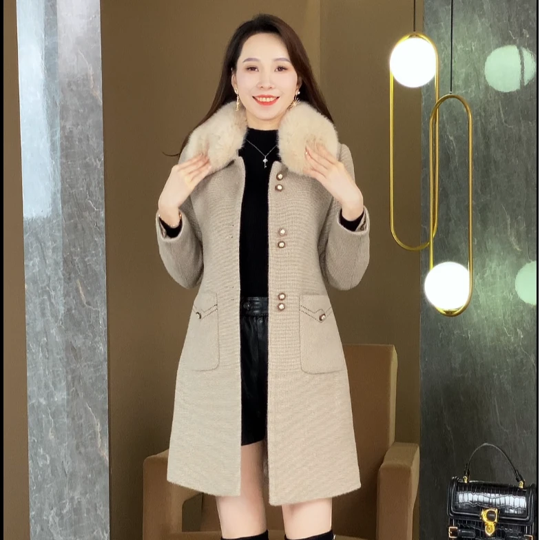 冬季保暖中长款外套时尚修身显瘦妈妈装气质减龄加棉外套格子上衣