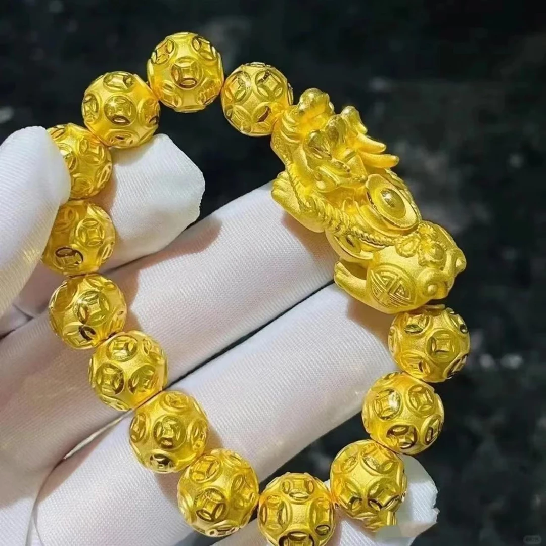 足银手链 时尚款金色貔貅珠珠手串男女款手链