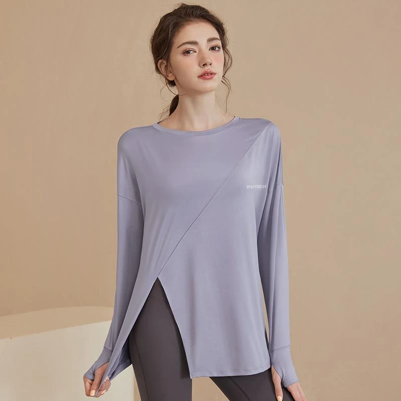 健身服女高级感运动上衣新款长袖跑步运动女套装瑜伽服宽松罩衫