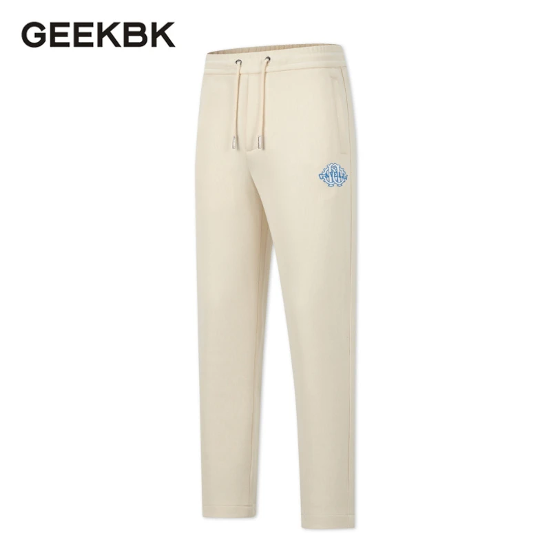 GEEKBK秋冬时尚直筒休闲裤潮流百搭纯色简约加绒保暖男裤松紧腰