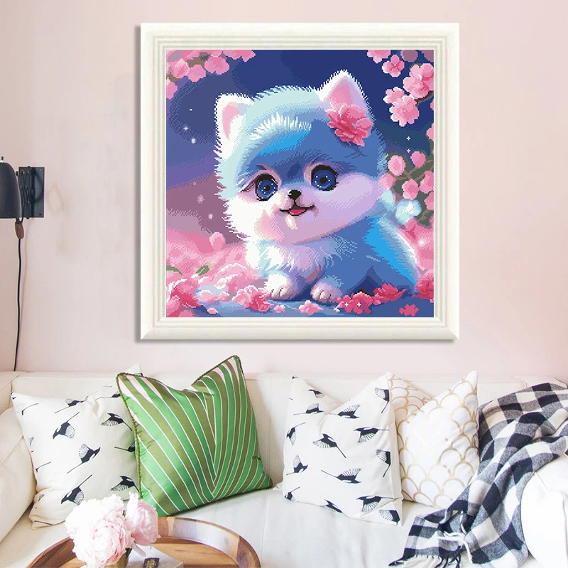 满绣十字绣2023新款客厅线绣动物可爱小狗40色刺绣十字绣高清印花