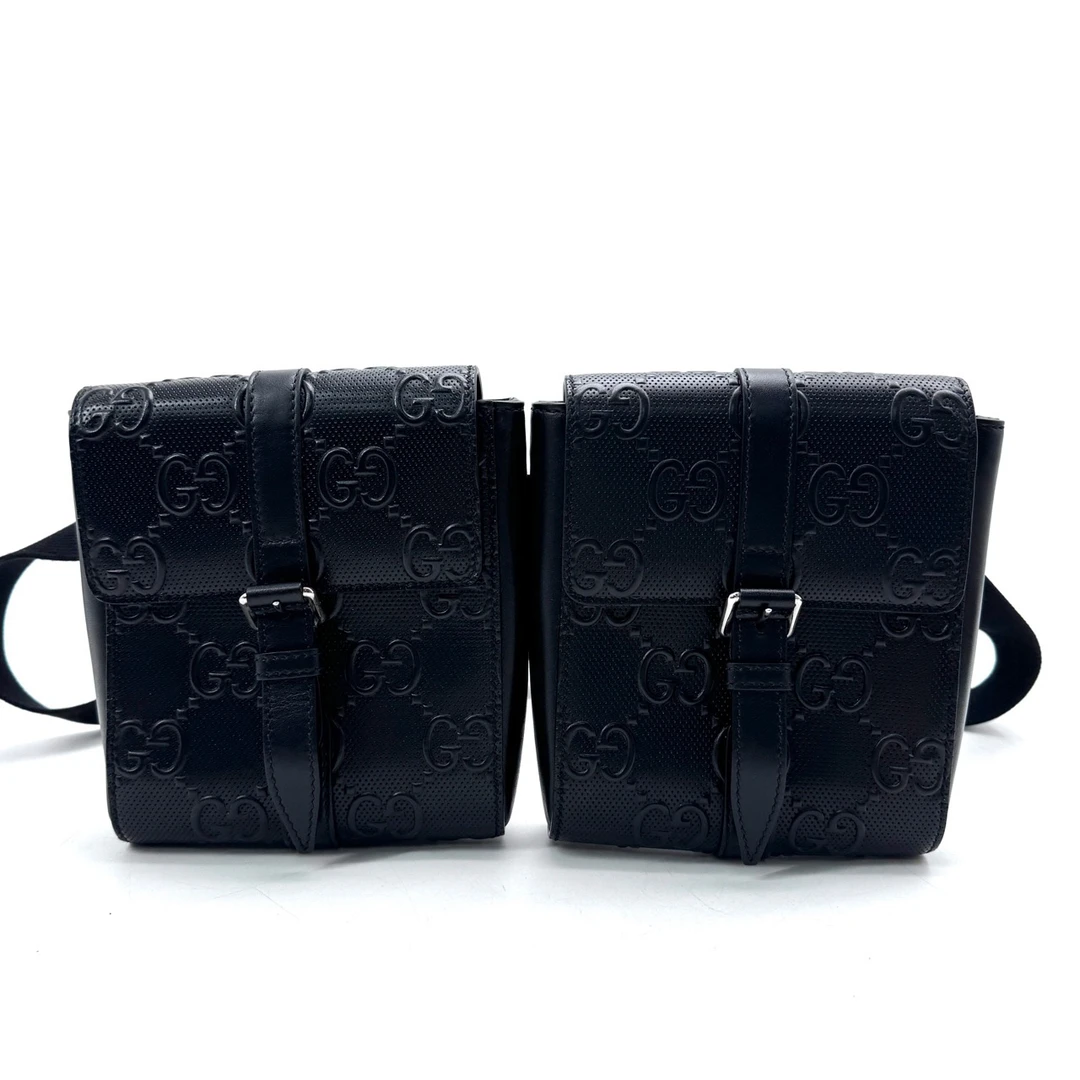 99新 GUCCI/古驰 黑色全皮浮雕二合一胸腰包 尺寸15/18时尚休闲