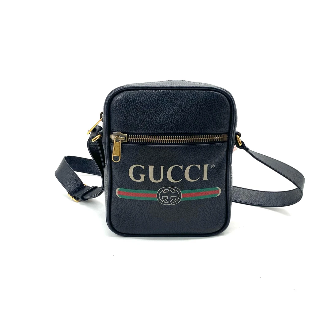 95新 GUCCI/古驰 98新 黑色全皮印花斜挎包 尺寸20/25 男款 时尚