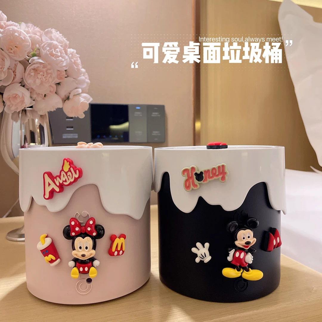 可爱创意桌面垃圾桶高颜值带盖卡通卧室客厅儿童房加厚翻盖收纳桶