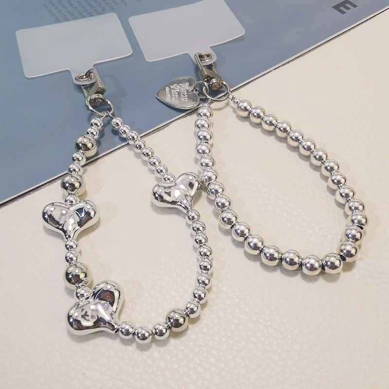 手机挂绳短款电镀圆珠挂链个性银色珠子挂饰手工串珠结实防丢吊绳