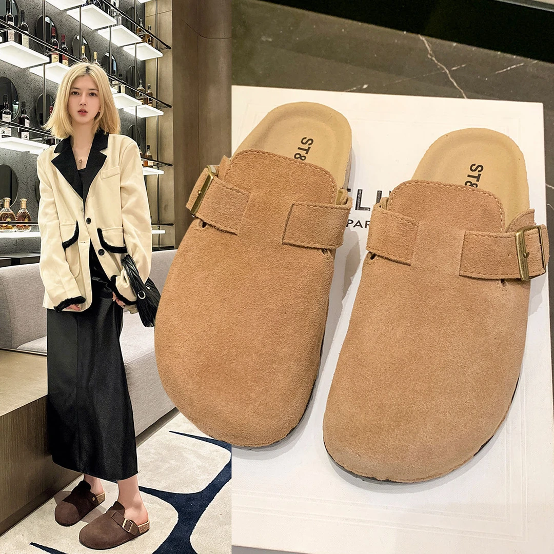 星期六24新款雅丹风真皮厚底勃肯鞋凉鞋外穿钓鱼通勤拖鞋女懒人鞋