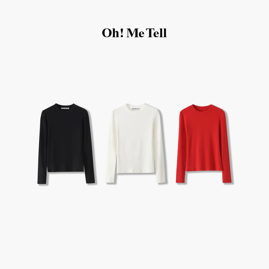 Oh! Me Tell 珍珠山羊绒纯色基础百搭修身显瘦圆领内搭打底衫T恤